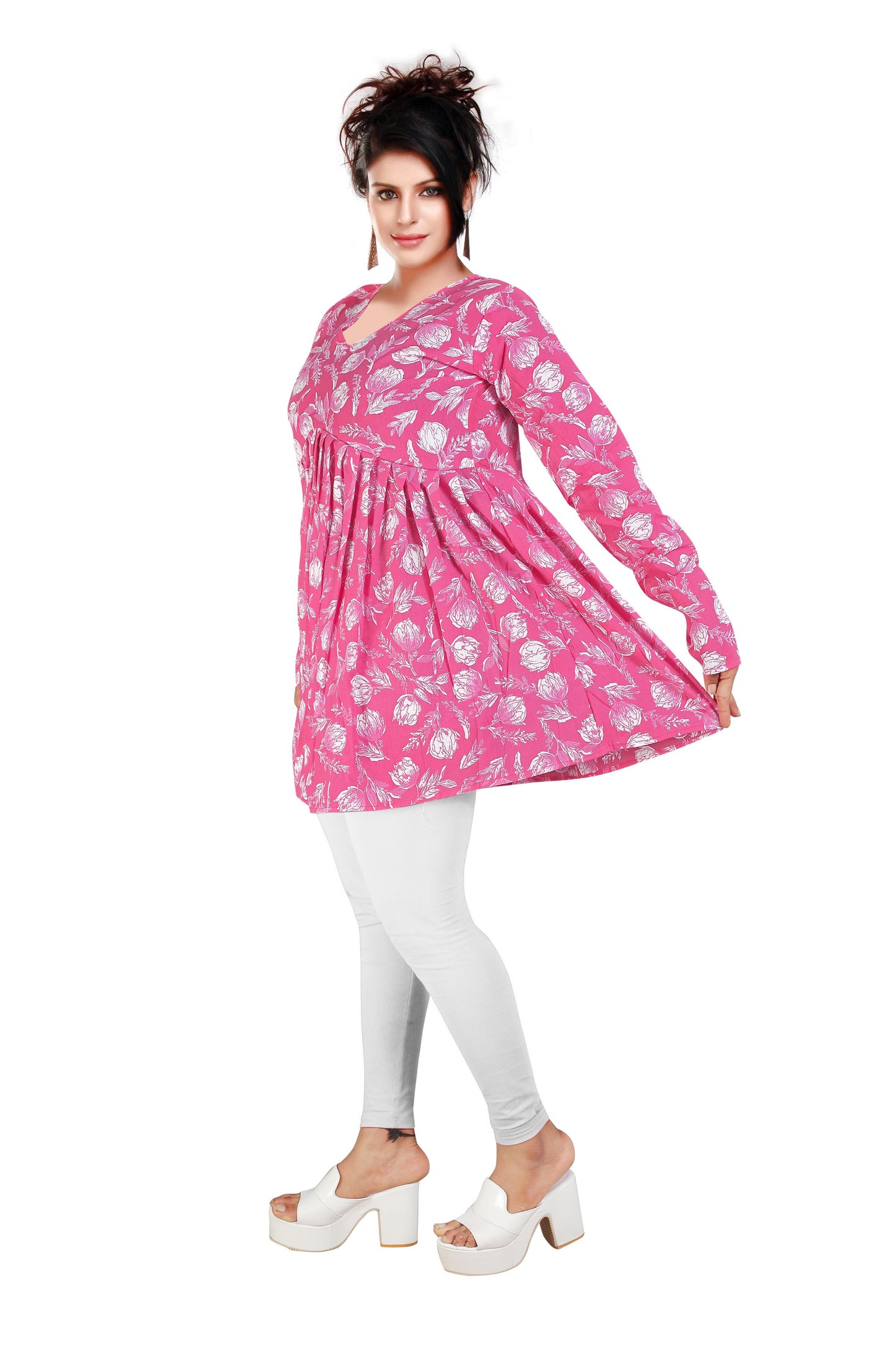 Jaipuri Cotton Tunic Aliya Top – Full Sleeve Floral Printed Women’s Top
