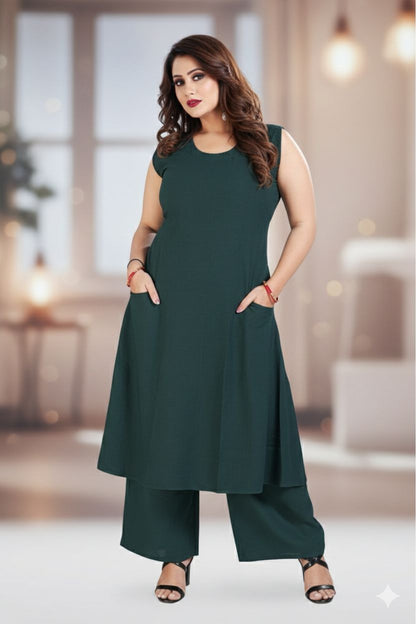 Women’s Cotton Flex Kurta Palazzo Set with Pockets