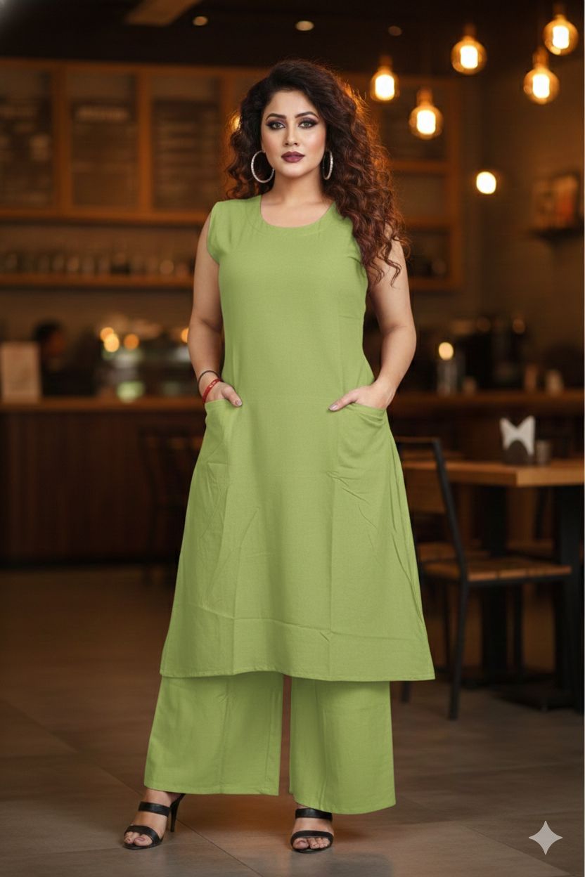 Women’s Cotton Flex Kurta Palazzo Set with Pockets