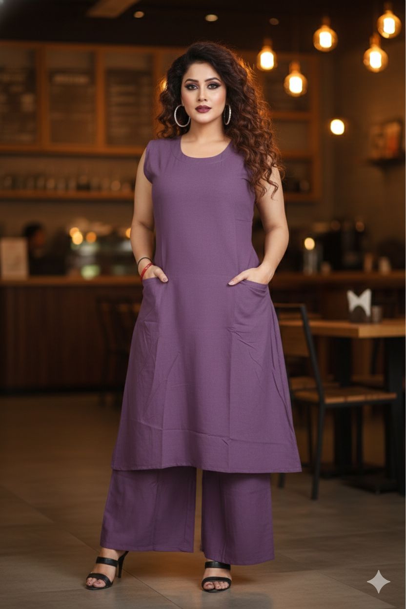 Women’s Cotton Flex Kurta Palazzo Set with Pockets