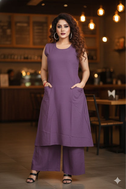Women’s Cotton Flex Kurta Palazzo Set with Pockets