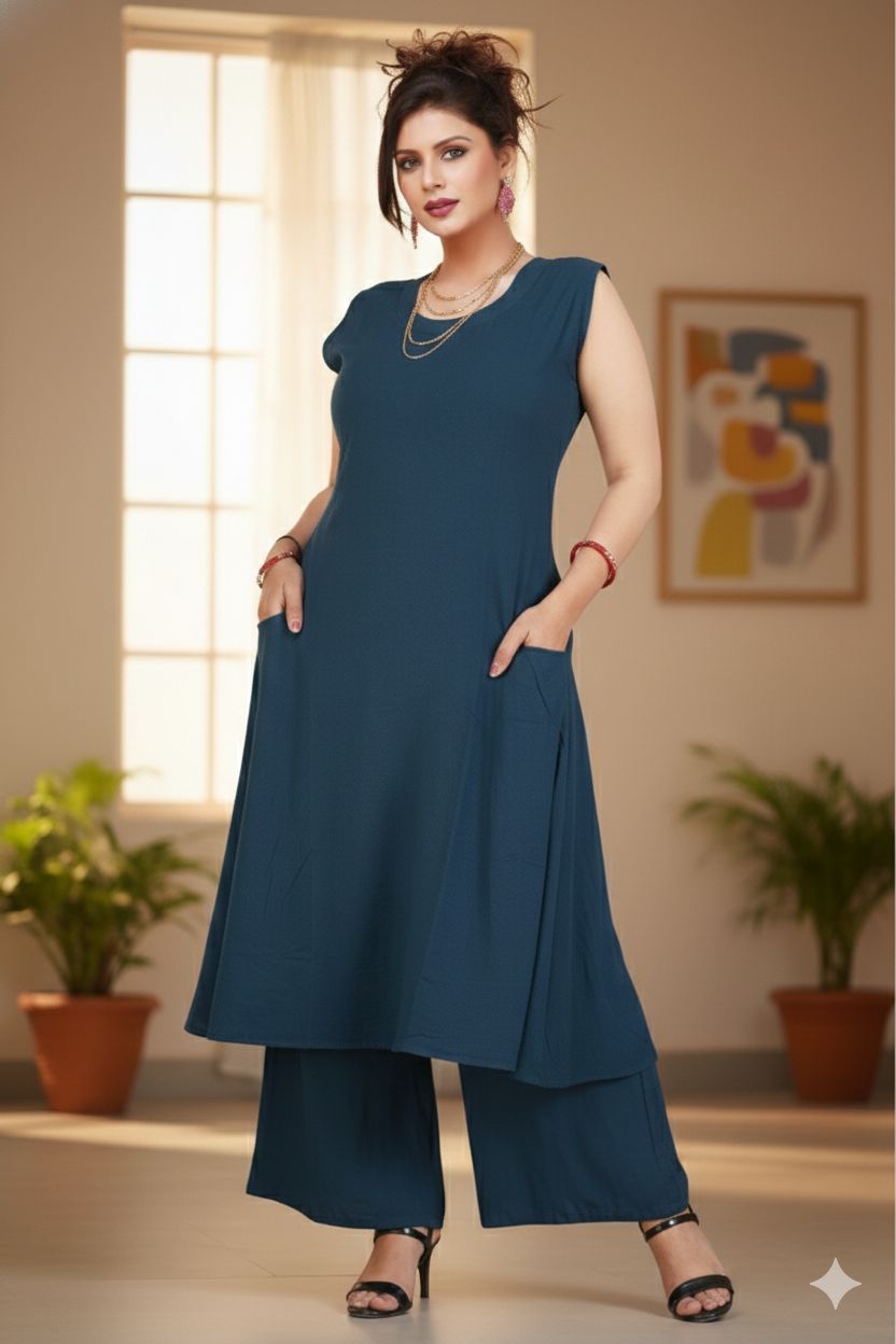 Women’s Cotton Flex Kurta Palazzo Set with Pockets