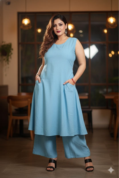 Women’s Cotton Flex Kurta Palazzo Set with Pockets
