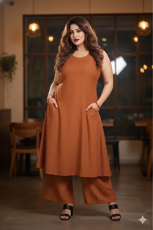 Women’s Cotton Flex Kurta Palazzo Set with Pockets