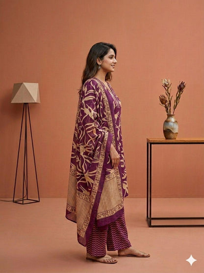 Women’s Printed Cotton Kurta Palazzo Dupatta Set