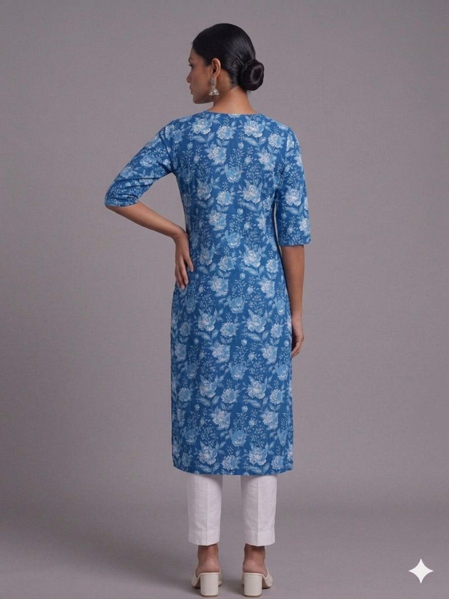 Floral Print Long Sleeve Kurti