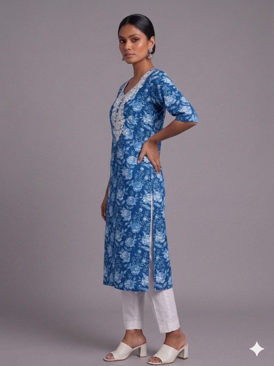Floral Print Long Sleeve Kurti