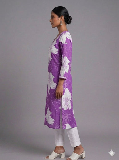 Women’s Purple Cotton Embroidered Kurti