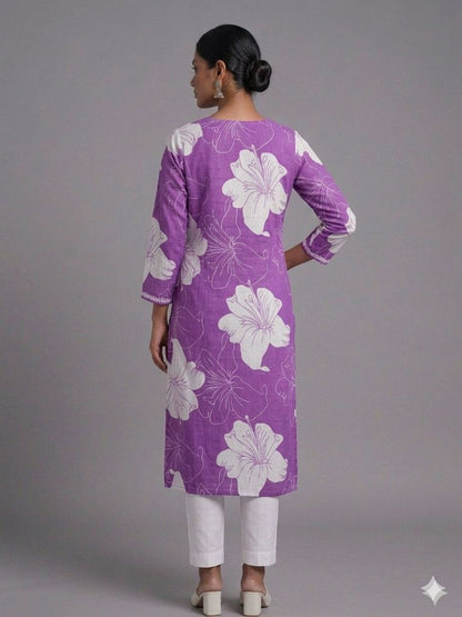 Women’s Purple Cotton Embroidered Kurti