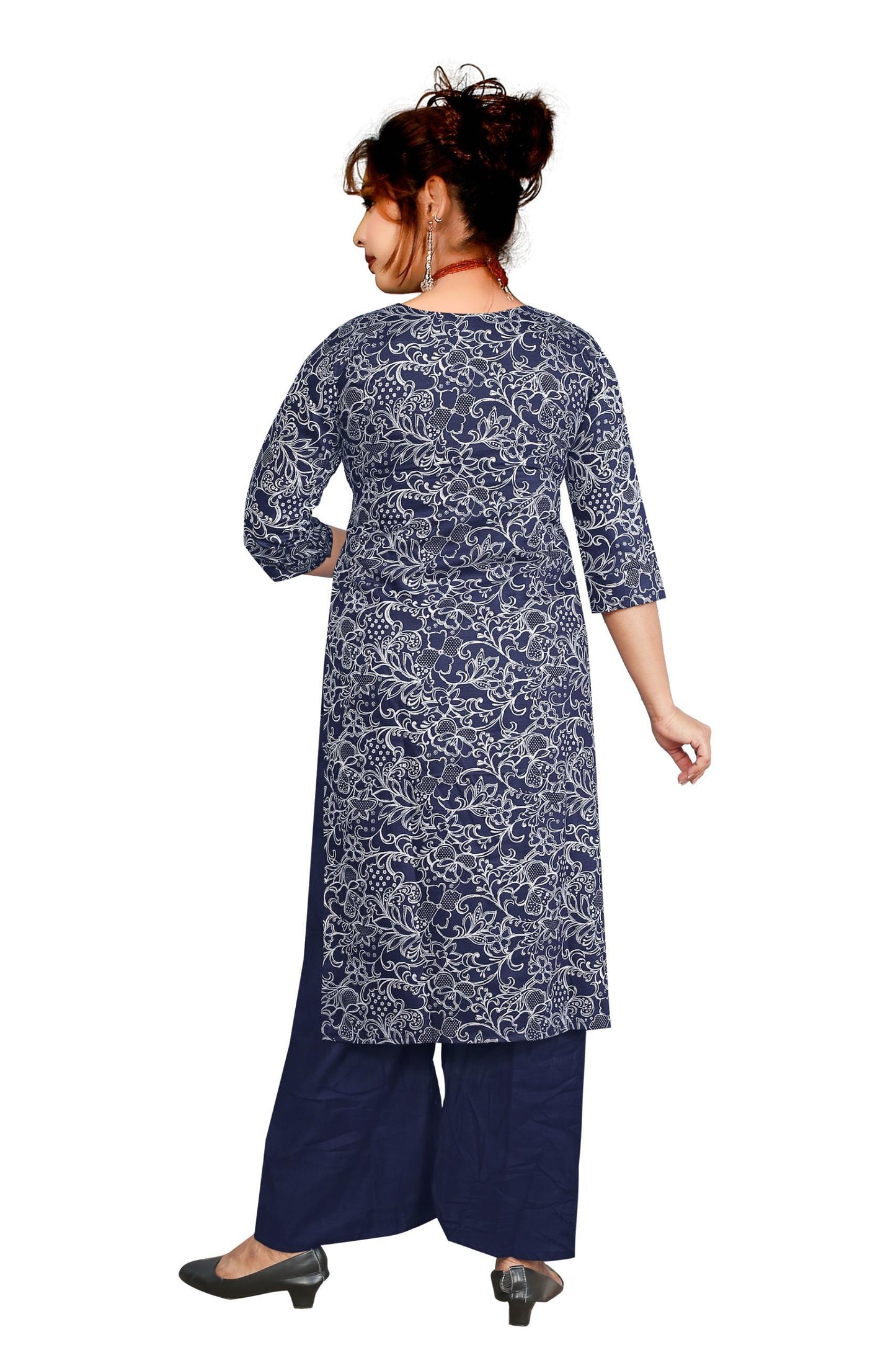 Women’s Navy Blue Rayon Embroidered Co-Ord Set