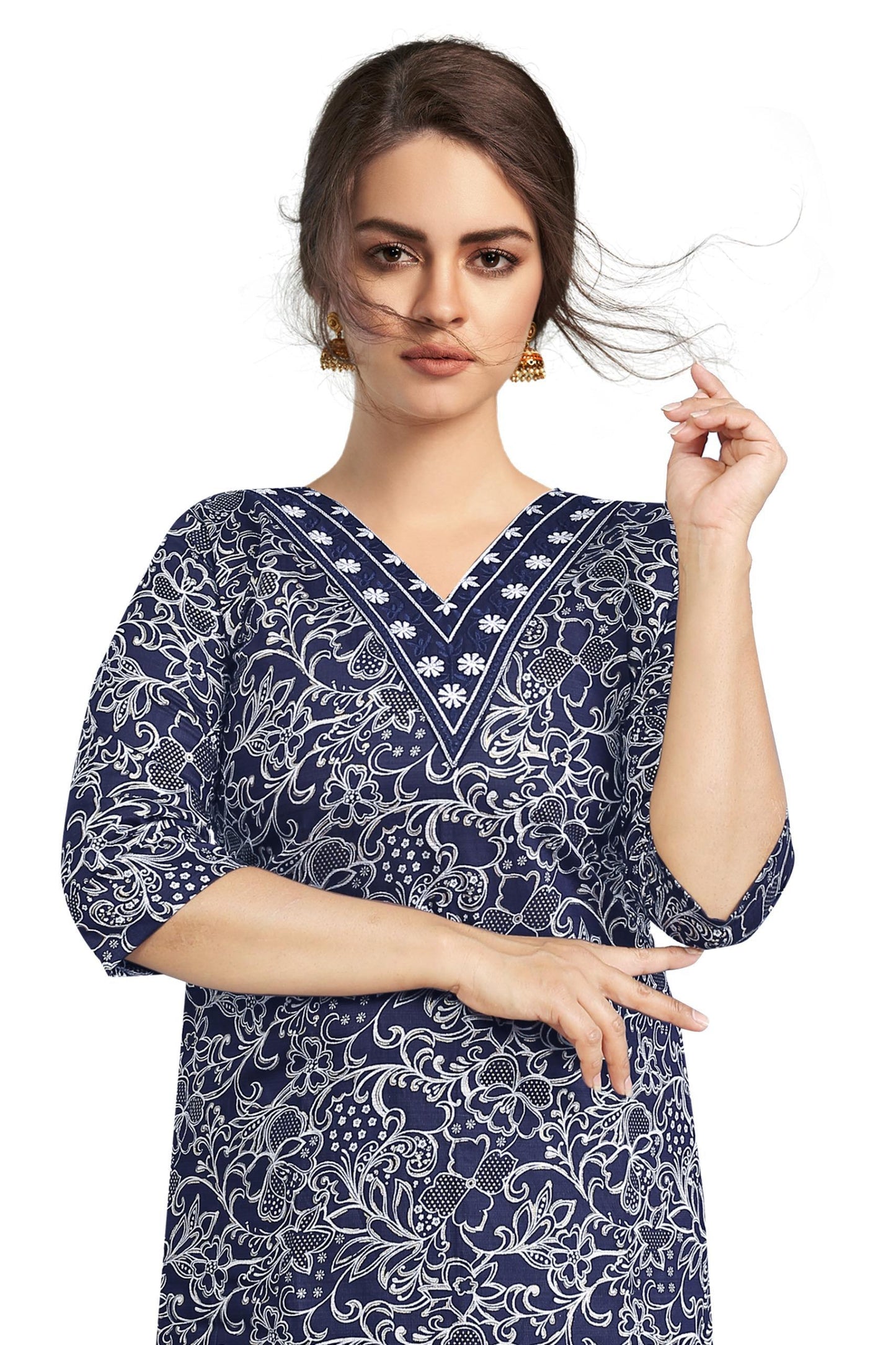 Women’s Navy Blue Rayon Embroidered Co-Ord Set