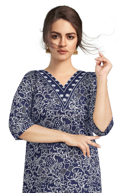 Women’s Navy Blue Rayon Embroidered Co-Ord Set