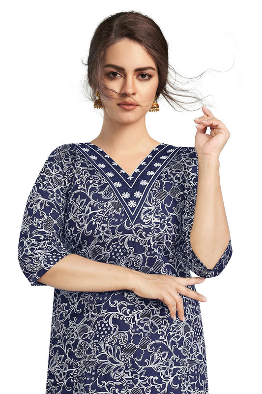 Women’s Navy Blue Rayon Embroidered Co-Ord Set