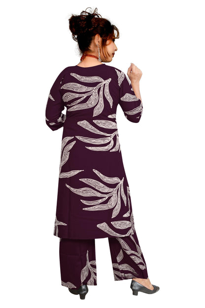 Women’s Wine Rayon Embroidered Co-Ord Set