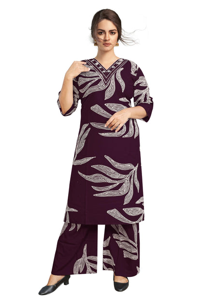 Women’s Wine Rayon Embroidered Co-Ord Set