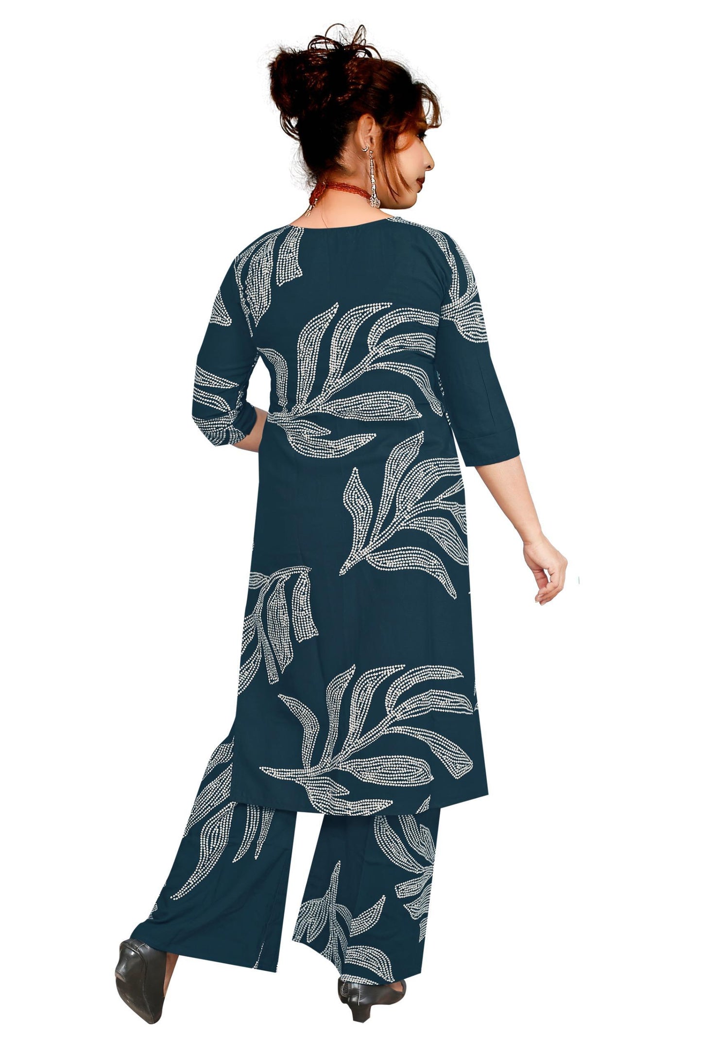 Women’s Navy Blue Rayon Embroidered Co-Ord Set