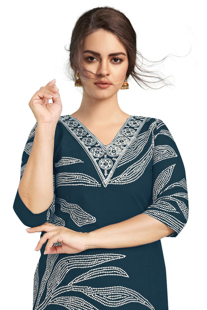 Women’s Navy Blue Rayon Embroidered Co-Ord Set