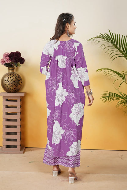 Women’s Purple Cotton Printed Dupatta Set