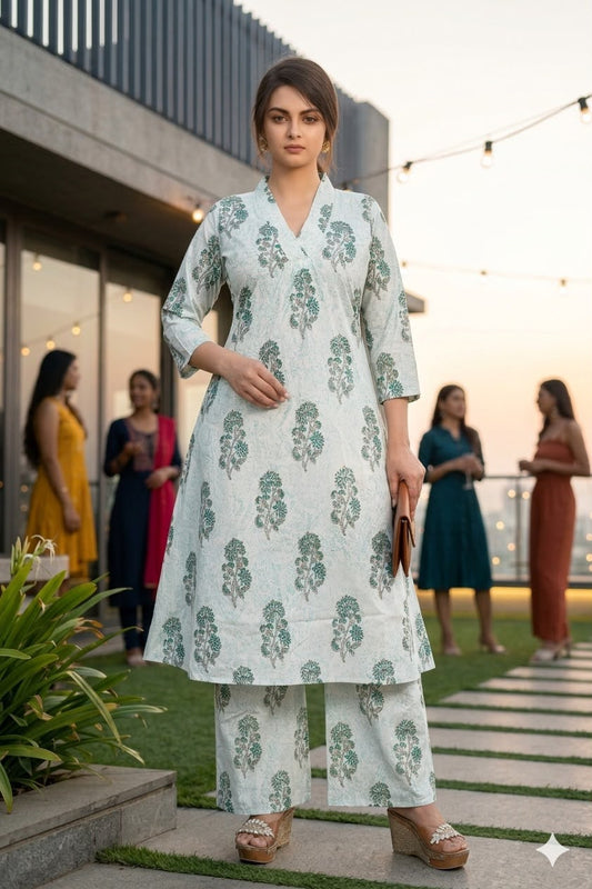 Women’s Mint Green Cotton Printed Coord Set