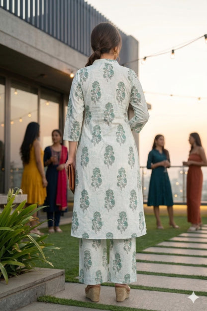 Women’s Mint Green Cotton Printed Coord Set