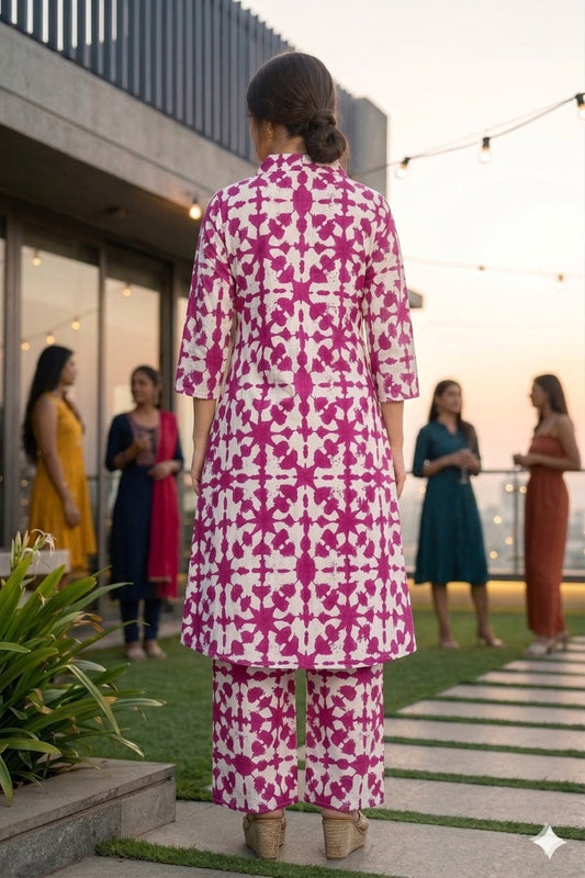 Women’s Magenta & White Cotton Printed Coord Set