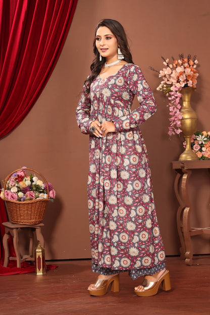 Women’s Grey Floral Printed Cotton Dupatta Set