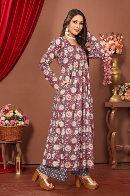 Women’s Grey Floral Printed Cotton Dupatta Set