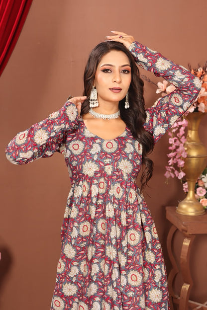 Women’s Grey Floral Printed Cotton Dupatta Set