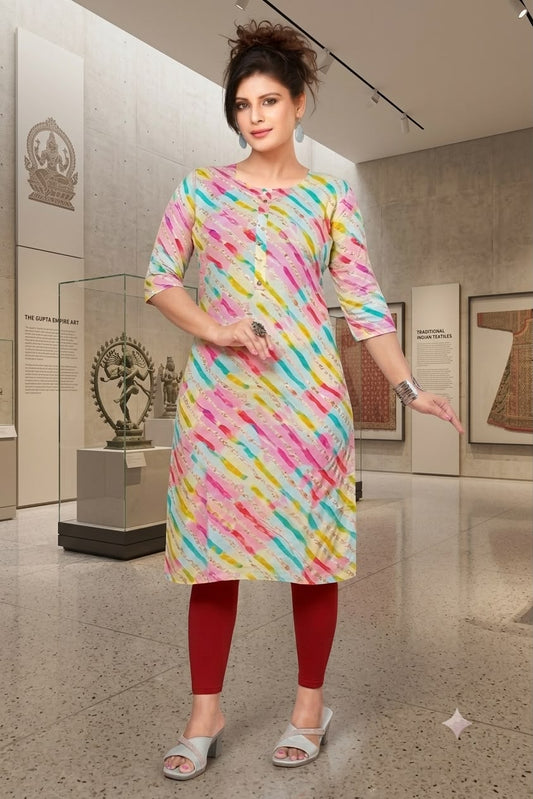 Women’s Multicolour Rayon Foil Printed Straight Kurti