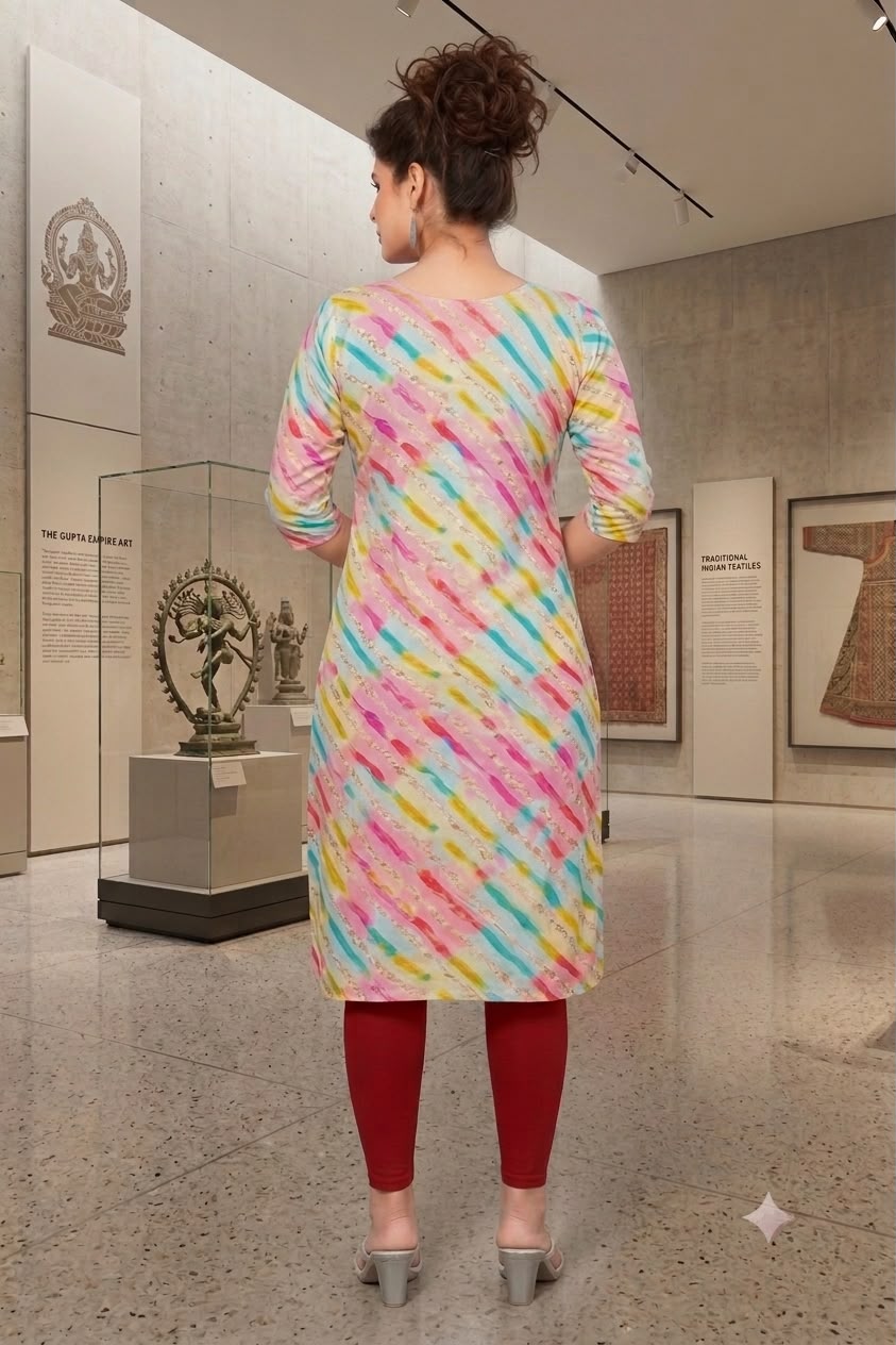 Women’s Multicolour Rayon Foil Printed Straight Kurti