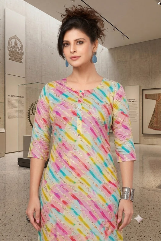 Women’s Multicolour Rayon Foil Printed Straight Kurti