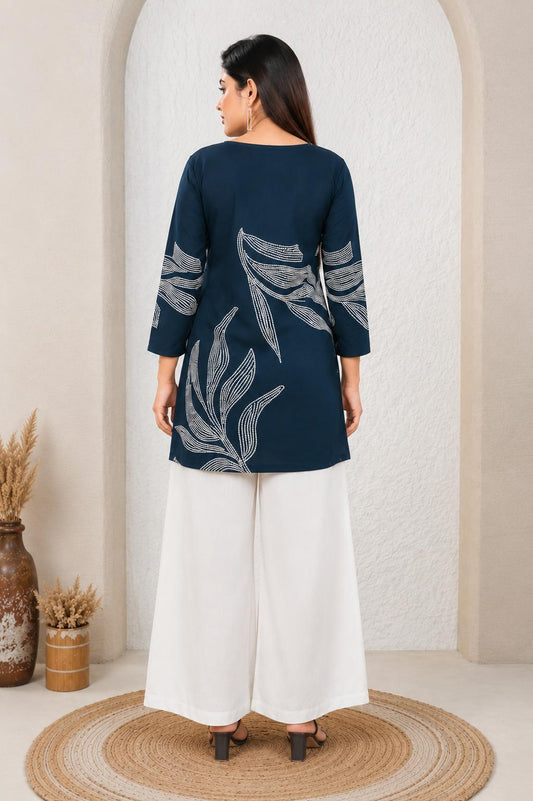 Women’s Navy Blue Rayon Printed Top
