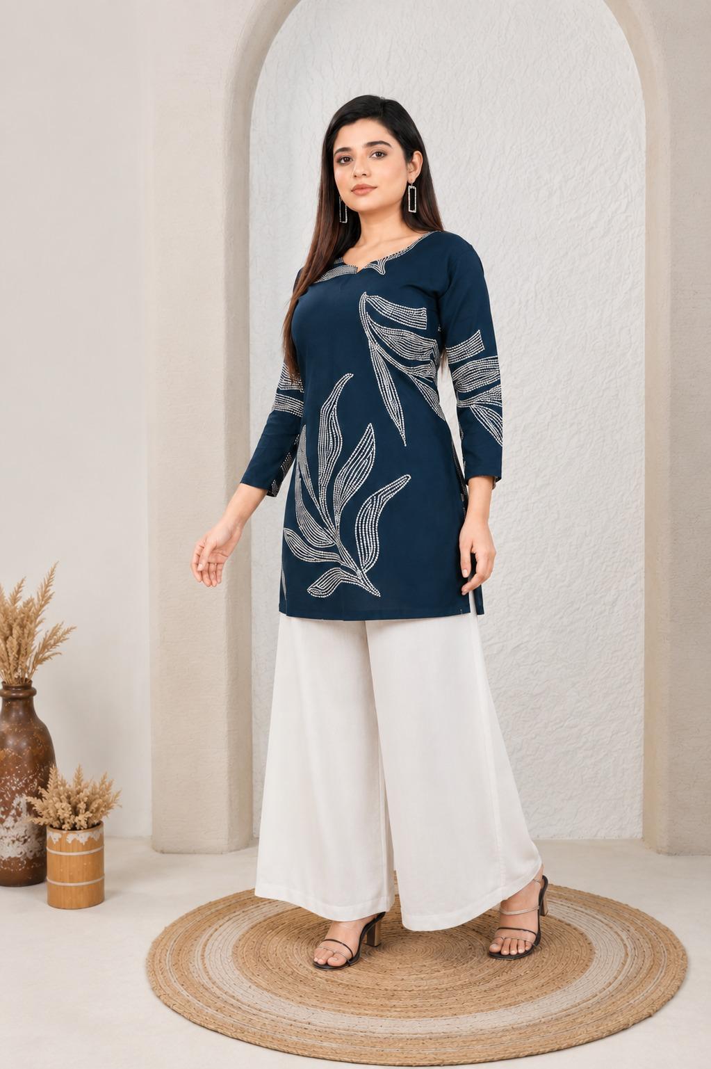 Women’s Navy Blue Rayon Printed Top