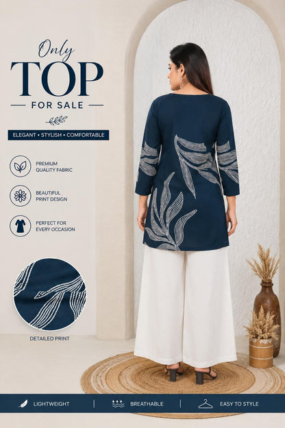 Women’s Navy Blue Rayon Printed Top