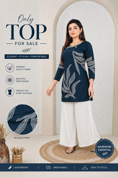 Women’s Navy Blue Rayon Printed Top
