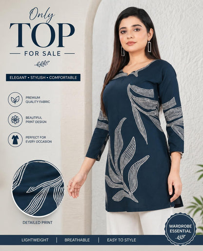 Women’s Navy Blue Rayon Printed Top