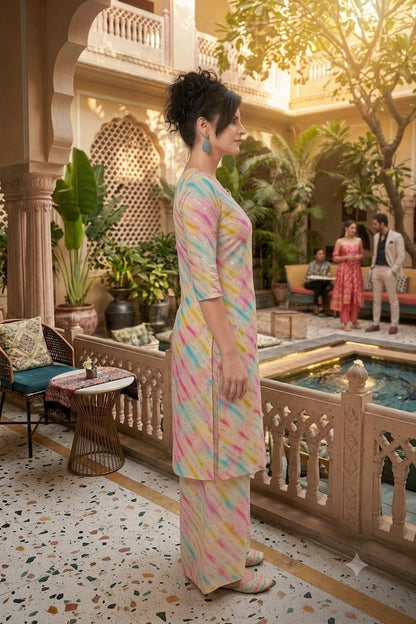 Women’s Multicolour Rayon Foil Printed Coord Set
