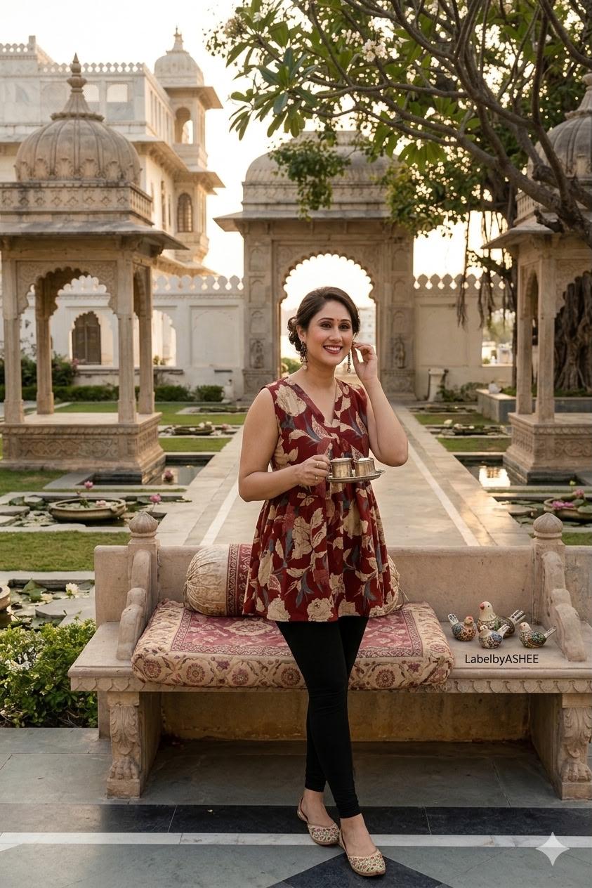 Women’s Cotton Short Kurti – Printed Flared Casual Kurti