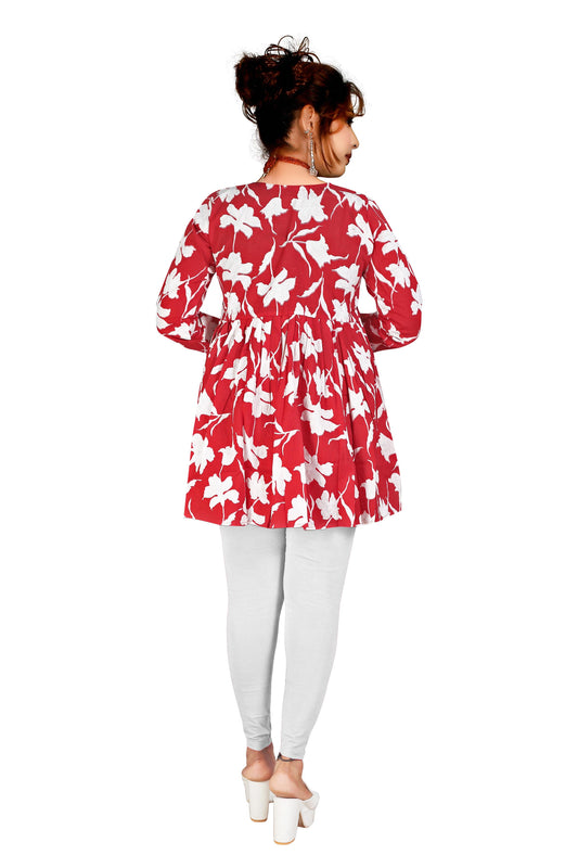 Jaipuri Cotton Tunic Aliya Top – Full Sleeve Floral Printed Top