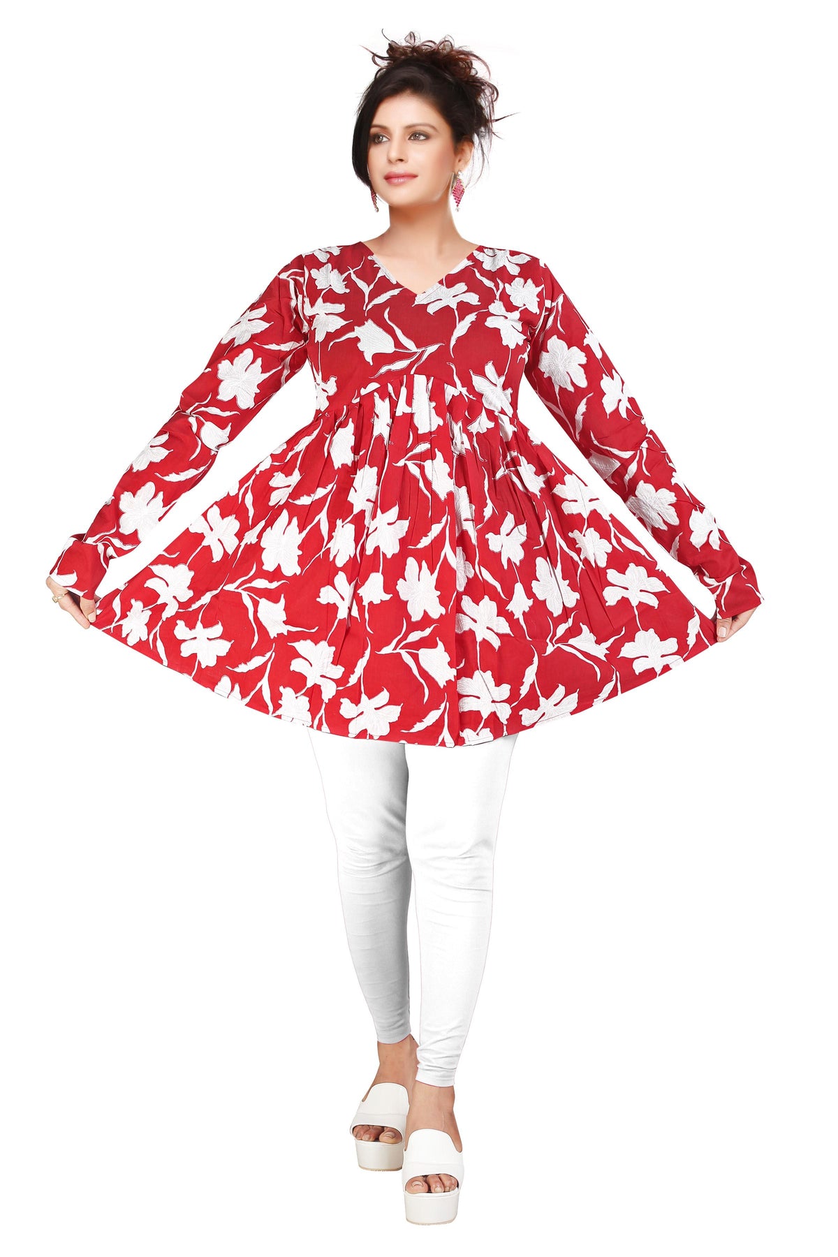 Jaipuri Cotton Tunic Aliya Top – Full Sleeve Floral Printed Top