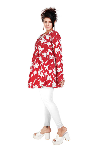 Jaipuri Cotton Tunic Aliya Top – Full Sleeve Floral Printed Top