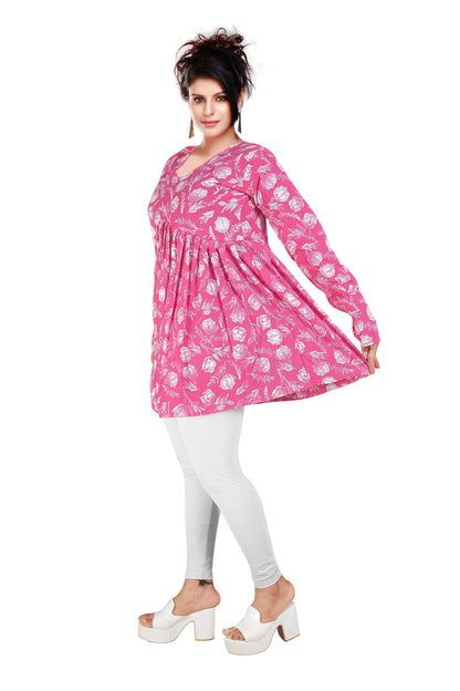 Jaipuri Cotton Tunic Aliya Top – Full Sleeve Floral Printed Women’s Top