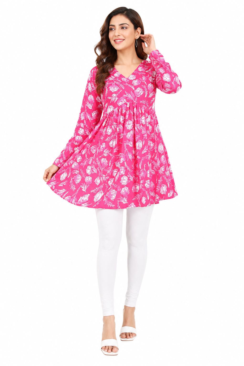 Women’s Jaipuri Cotton Tunic Aliya Top – Full Sleeves Floral Print