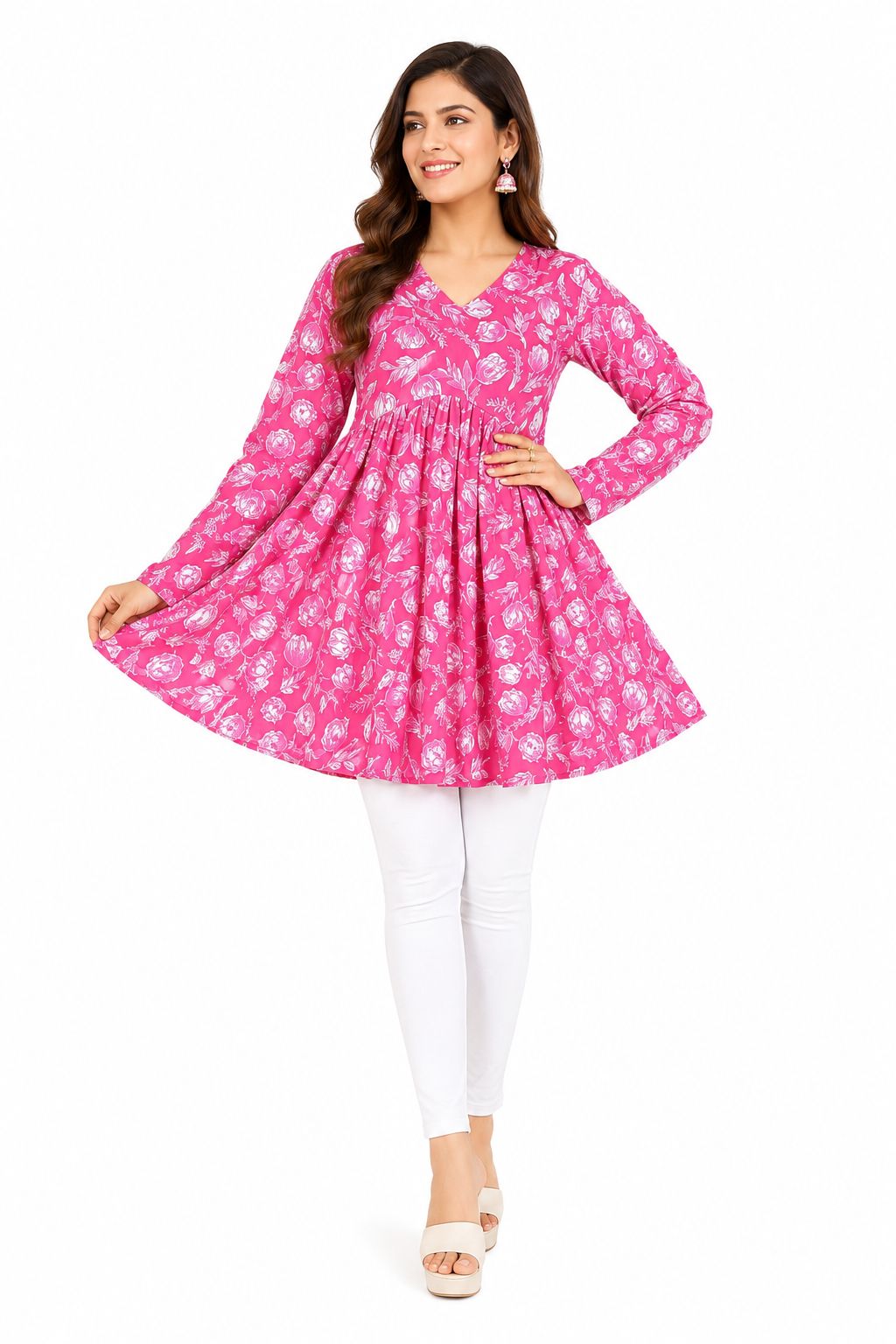 Women’s Jaipuri Cotton Tunic Aliya Top – Full Sleeves Floral Print