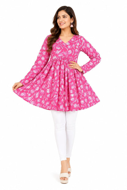 Women’s Jaipuri Cotton Tunic Aliya Top – Full Sleeves Floral Print